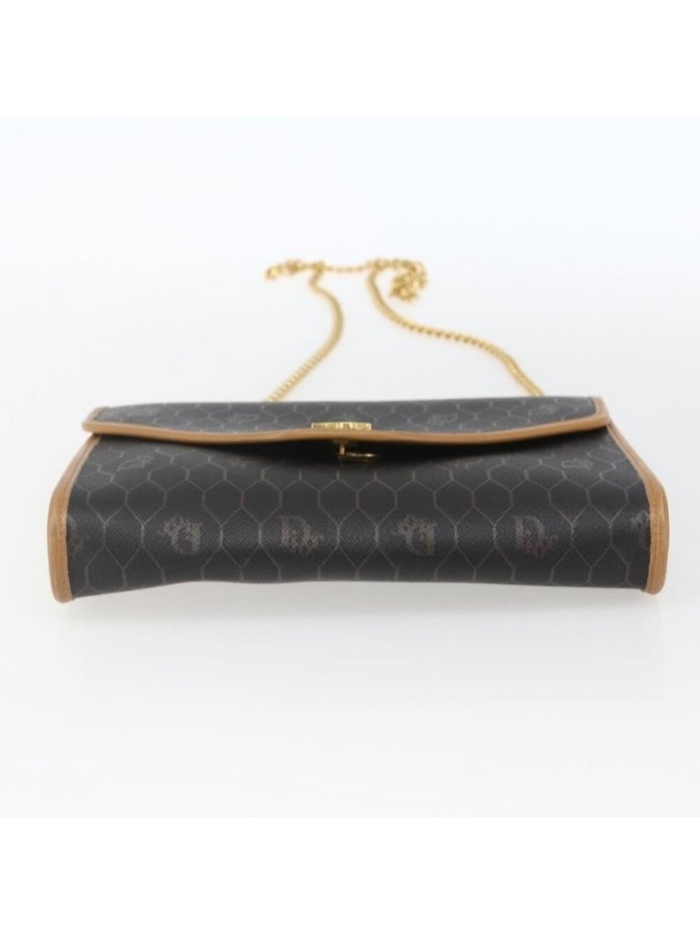 Authentic Christian Dior Honeycomb Canvas Chain Shoulder Bag Black Gold - Picture 16 of 16